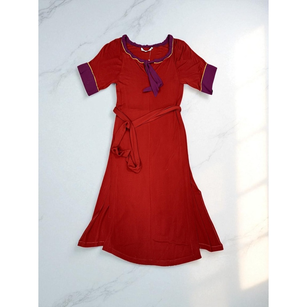 Zara Limited Edition‎ Contrasting Midi Dress Burgundy Wine Belted Size M NWOT - Picture 4 of 7
